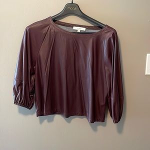 Loft Burgundy imitation leather three-quarter length sleeve shirt